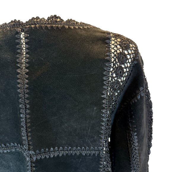 Boho Black Suede & Crochet Trim Jacket - Picture 7 of 9